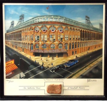 1955 Brooklyn Dodgers Signed Team Photograph 15 Signatures including Snider, Koufax and Reese and Framed Print of Ebbets Field with Brick